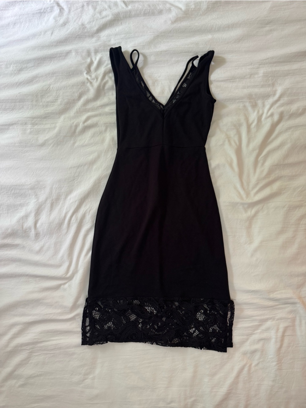 French Connection Black Lace-Trim Midi Dress with Zipper